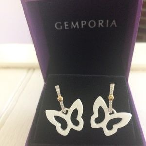 Diamond & 9k Gold White Ceramic Butterfly Earrings